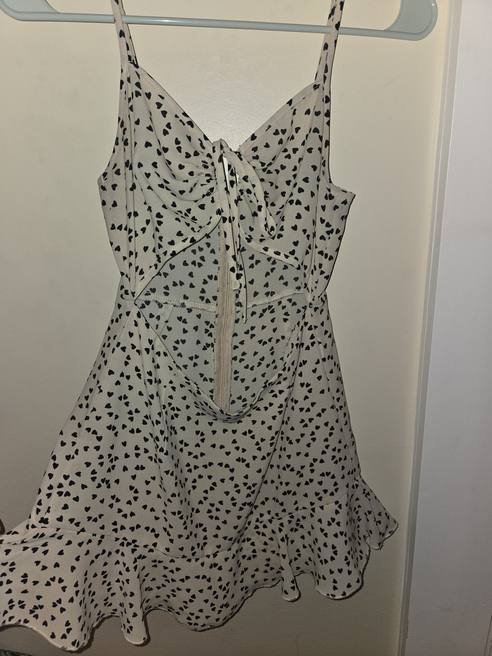 SHEIN Cream Mini Dress with Black Heart Print and Tie Front